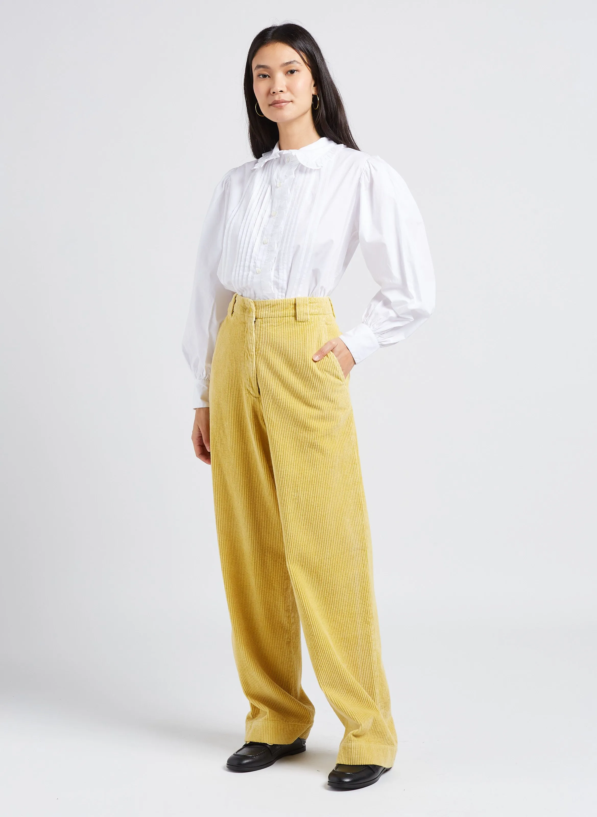 CLOCHE  PANTALóN ANCHO DE ALGODóN DE TALLE ALTO EN AMARILLO