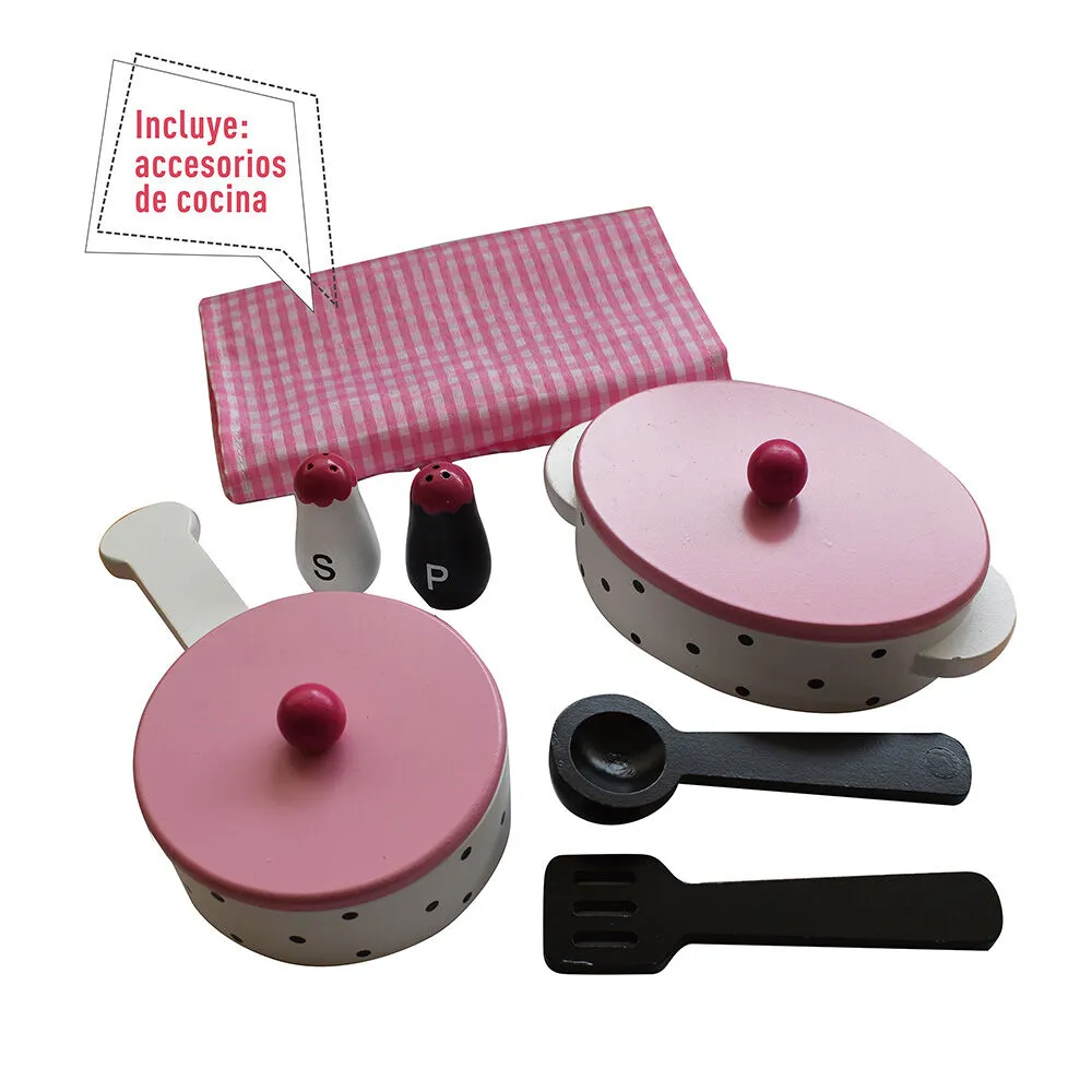 Cocina de Madera Gamepower Rosada con Accesorios