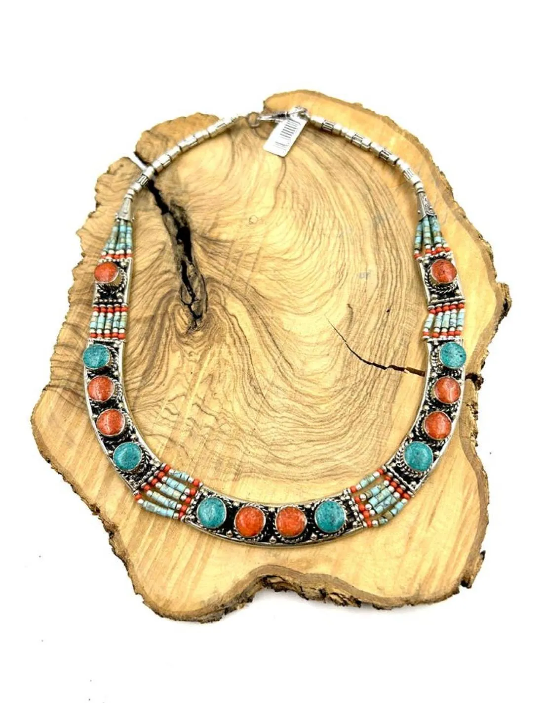COLLAR NEPALI DE PLATA TIBETANA PARA MUJER ESTILO VINTAGE CON PIEDRAS