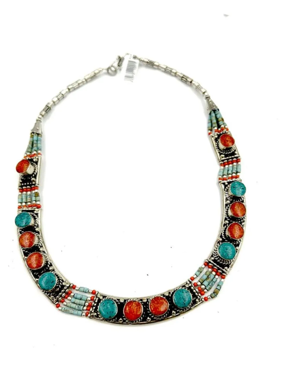 COLLAR NEPALI DE PLATA TIBETANA PARA MUJER ESTILO VINTAGE CON PIEDRAS