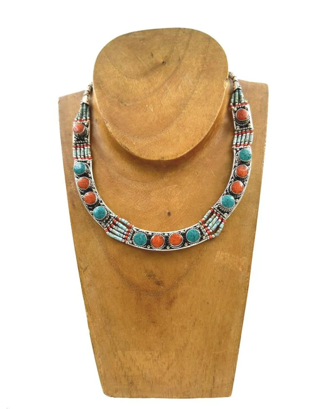 COLLAR NEPALI DE PLATA TIBETANA PARA MUJER ESTILO VINTAGE CON PIEDRAS