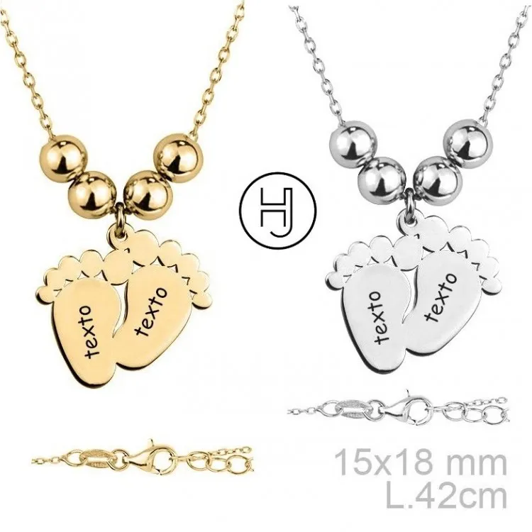 Collar personalizado pies en plata de ley bañado rodio/ oro