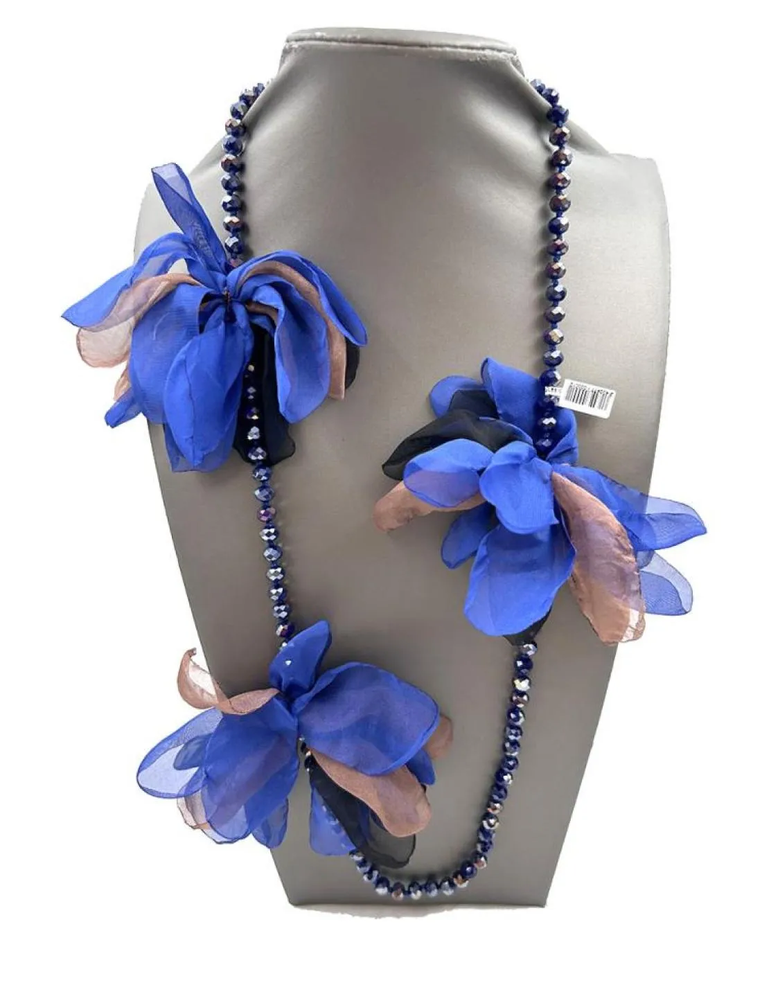 COLLARES EN TONOS AZULES CON LAZOS DE TELA Y ENGARZADOS CON NUDO