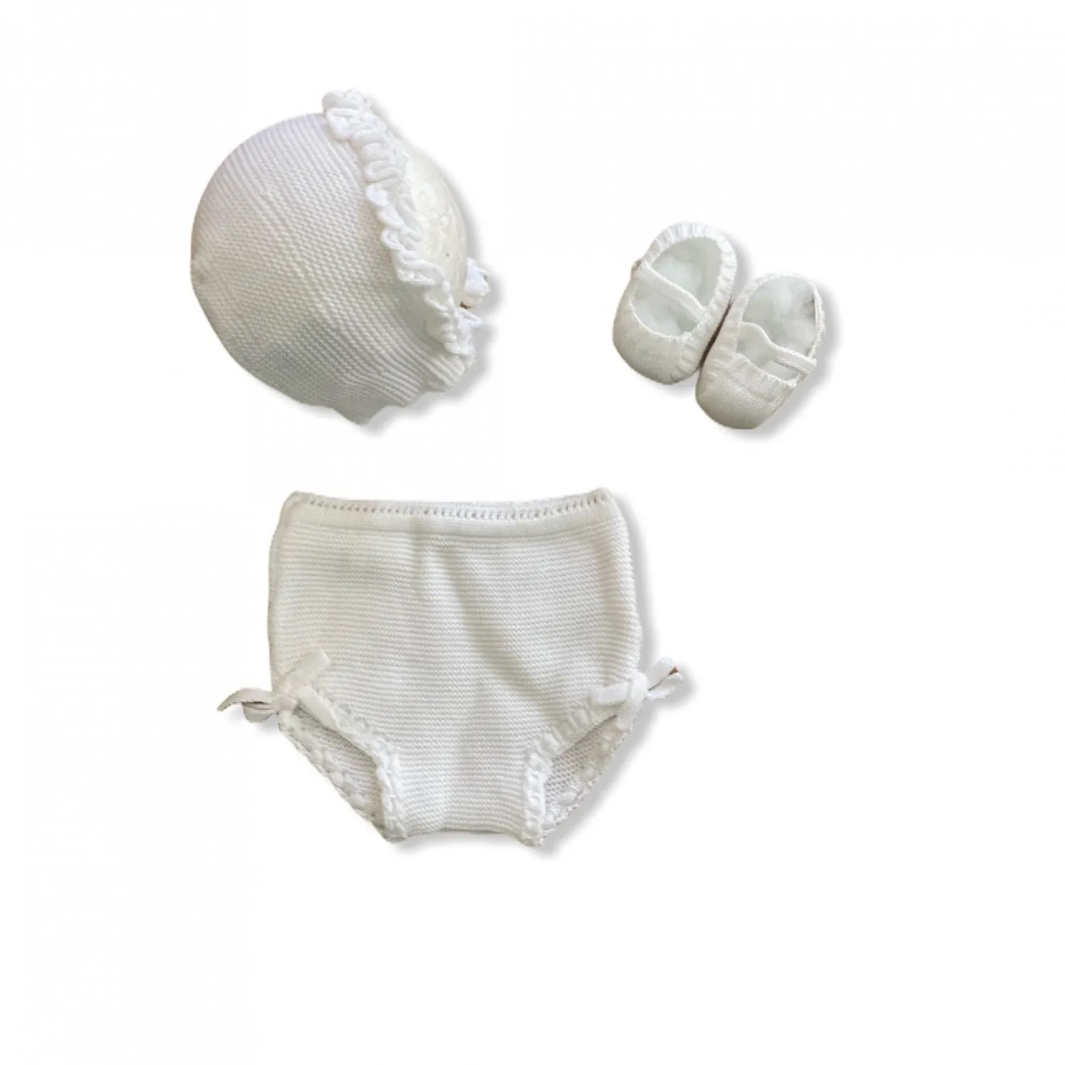 Conjunto Capota, Braguita y patucos 3 colores 2 tallas