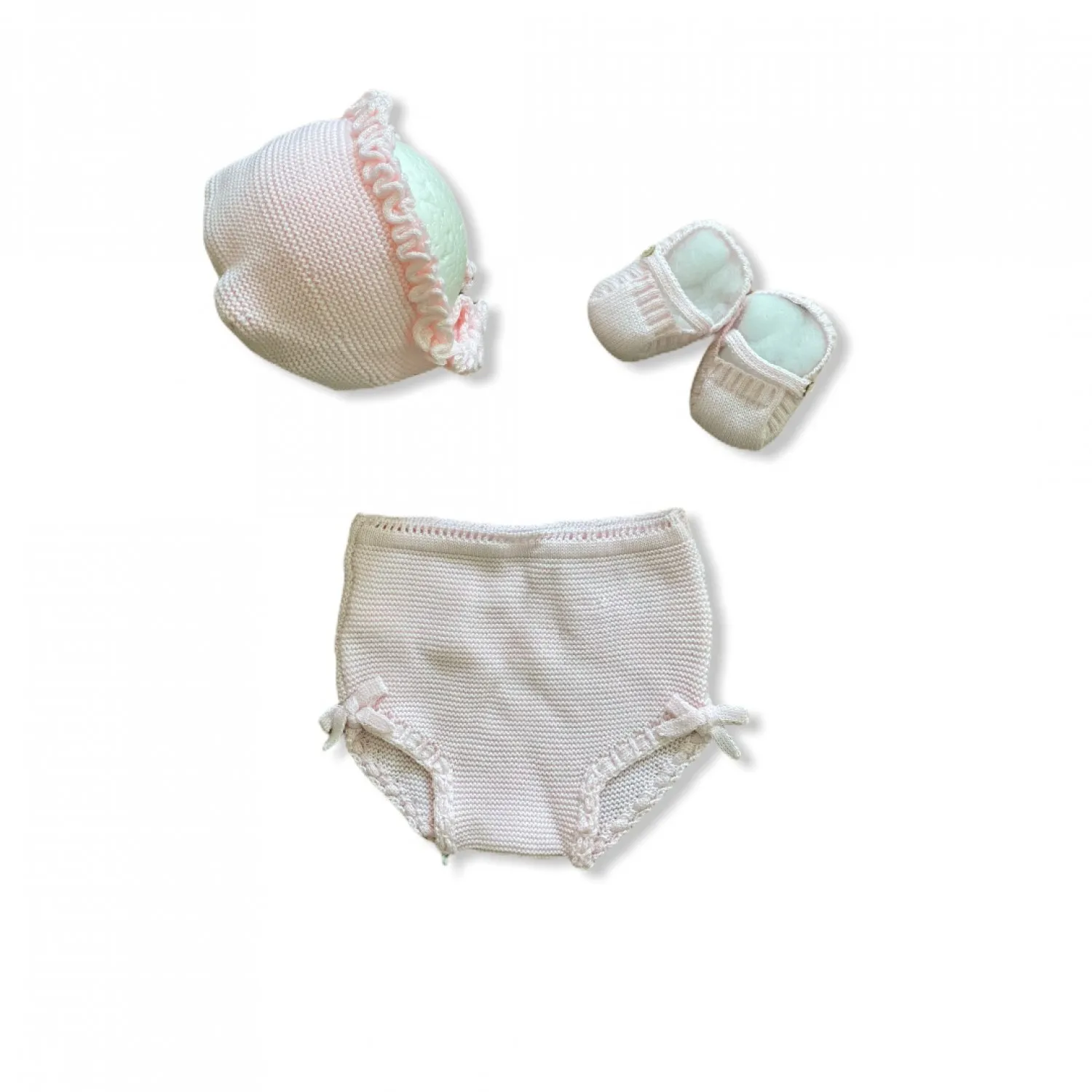 Conjunto Capota, Braguita y patucos 3 colores 2 tallas