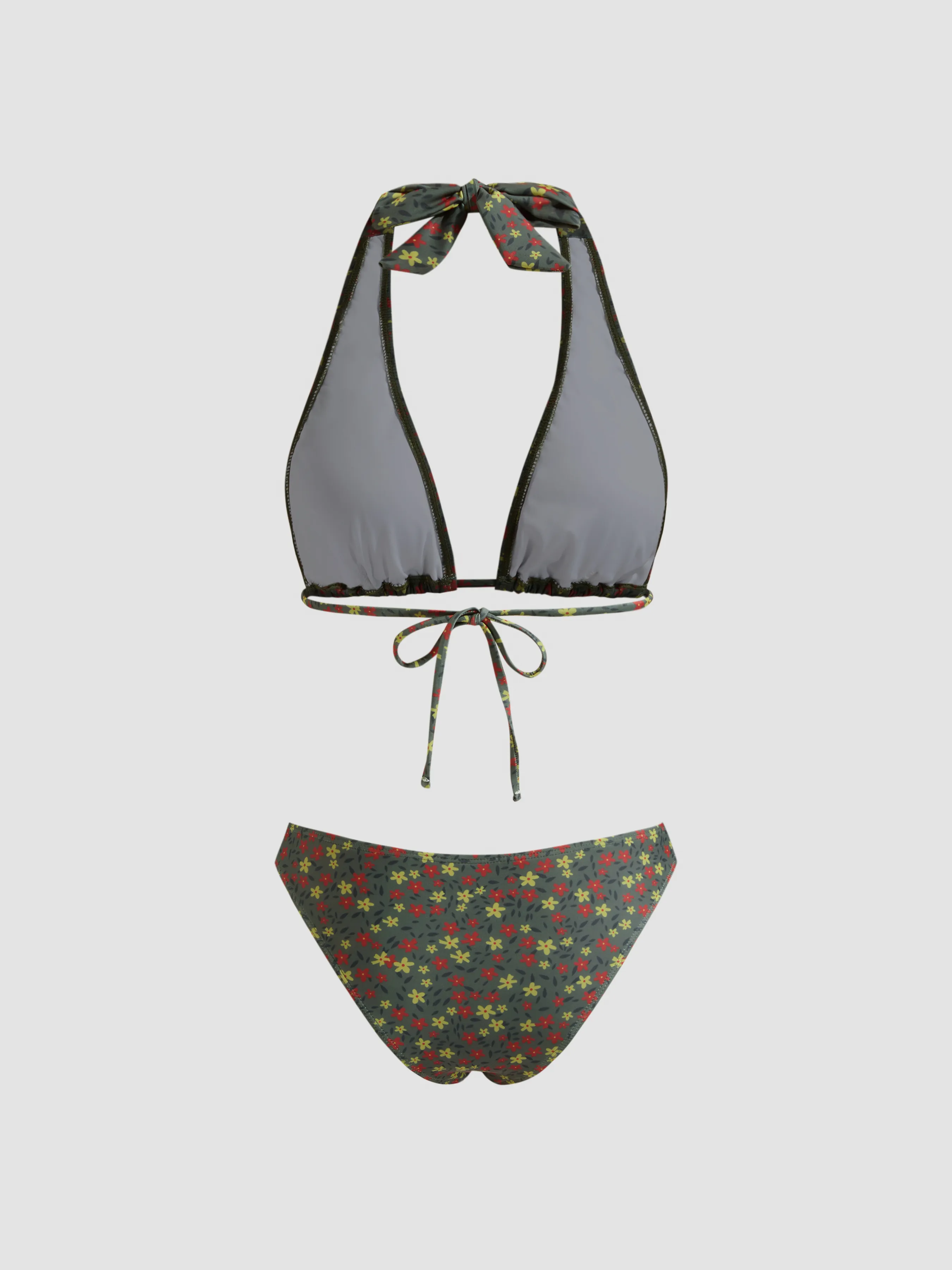Conjunto de Bikini Halter Floral con Escote en V