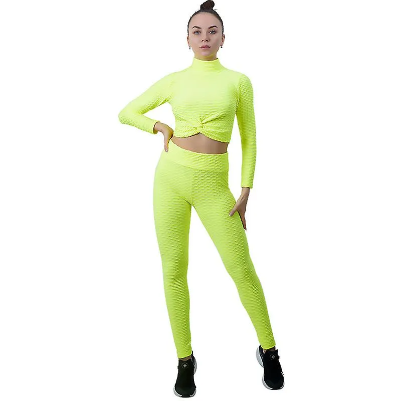 CONJUNTO DE TRAJES DEPORTIVOS DE MANGA LARGA DE CUELLO ALTO PARA MUJERES  LEGGINGS DE PANAL DE LEVANTAMIENTO DE GLúTEOS DE CINT