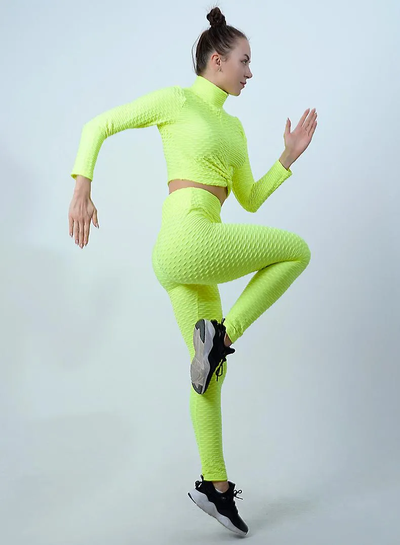 CONJUNTO DE TRAJES DEPORTIVOS DE MANGA LARGA DE CUELLO ALTO PARA MUJERES  LEGGINGS DE PANAL DE LEVANTAMIENTO DE GLúTEOS DE CINT