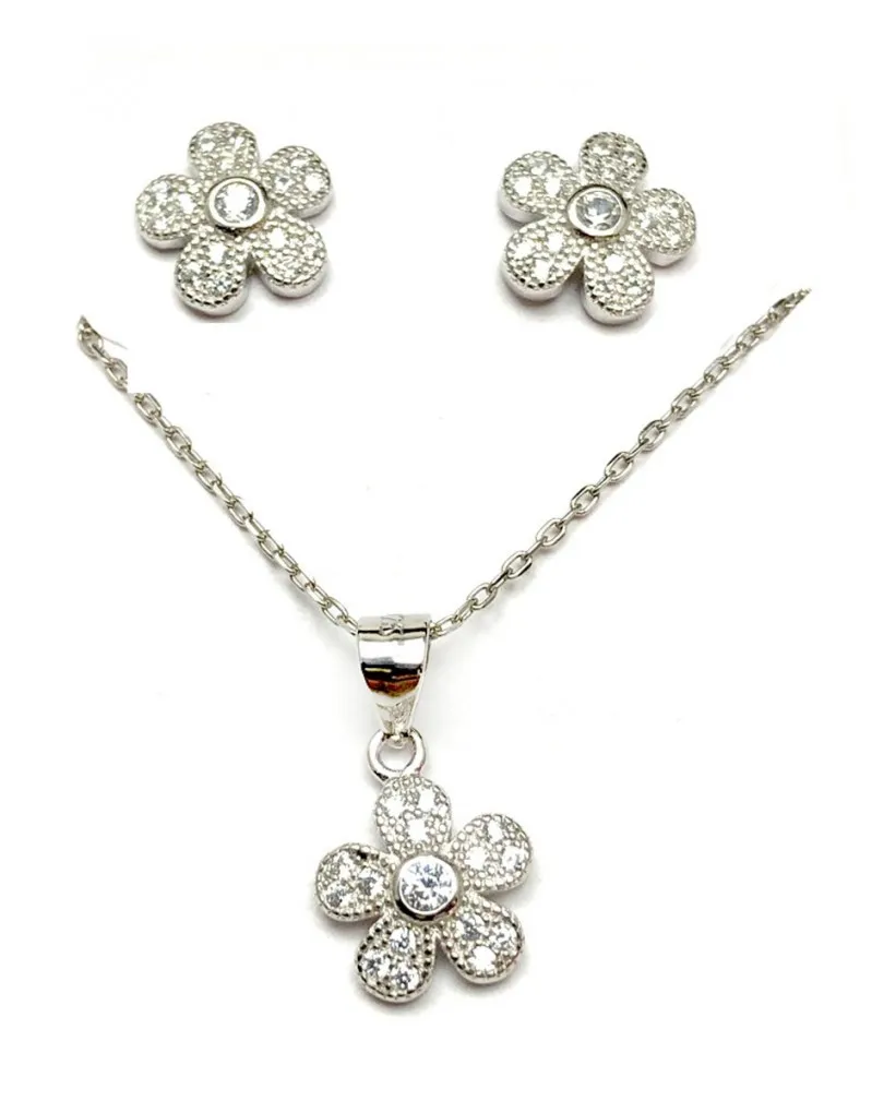 CONJUNTOS PLATA Y PENDIENTES PLATA DE FLORES JOYAS MADRID