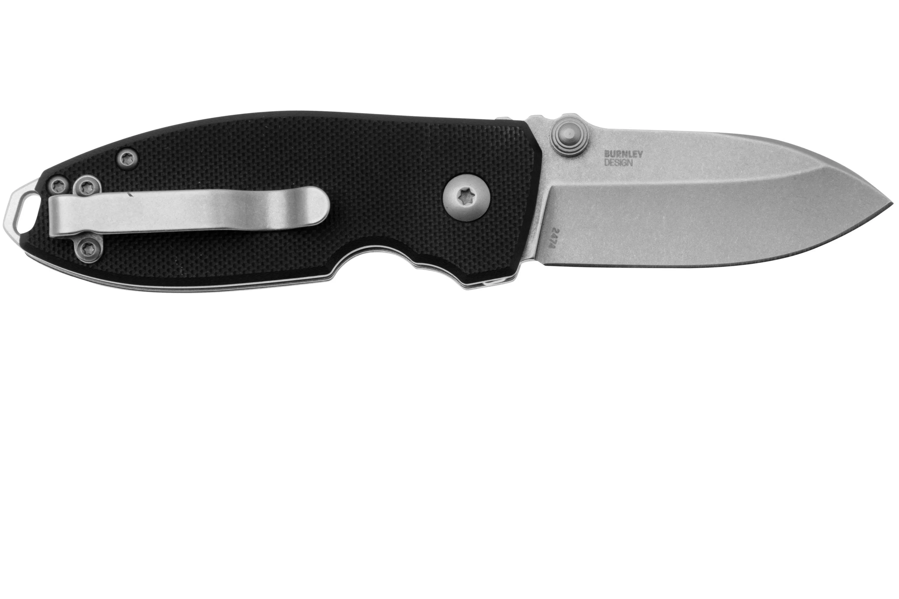 CRKT Squid Button Lock 2474 Stonewashed D2, Black G10, navaja, Lucas Burnley design