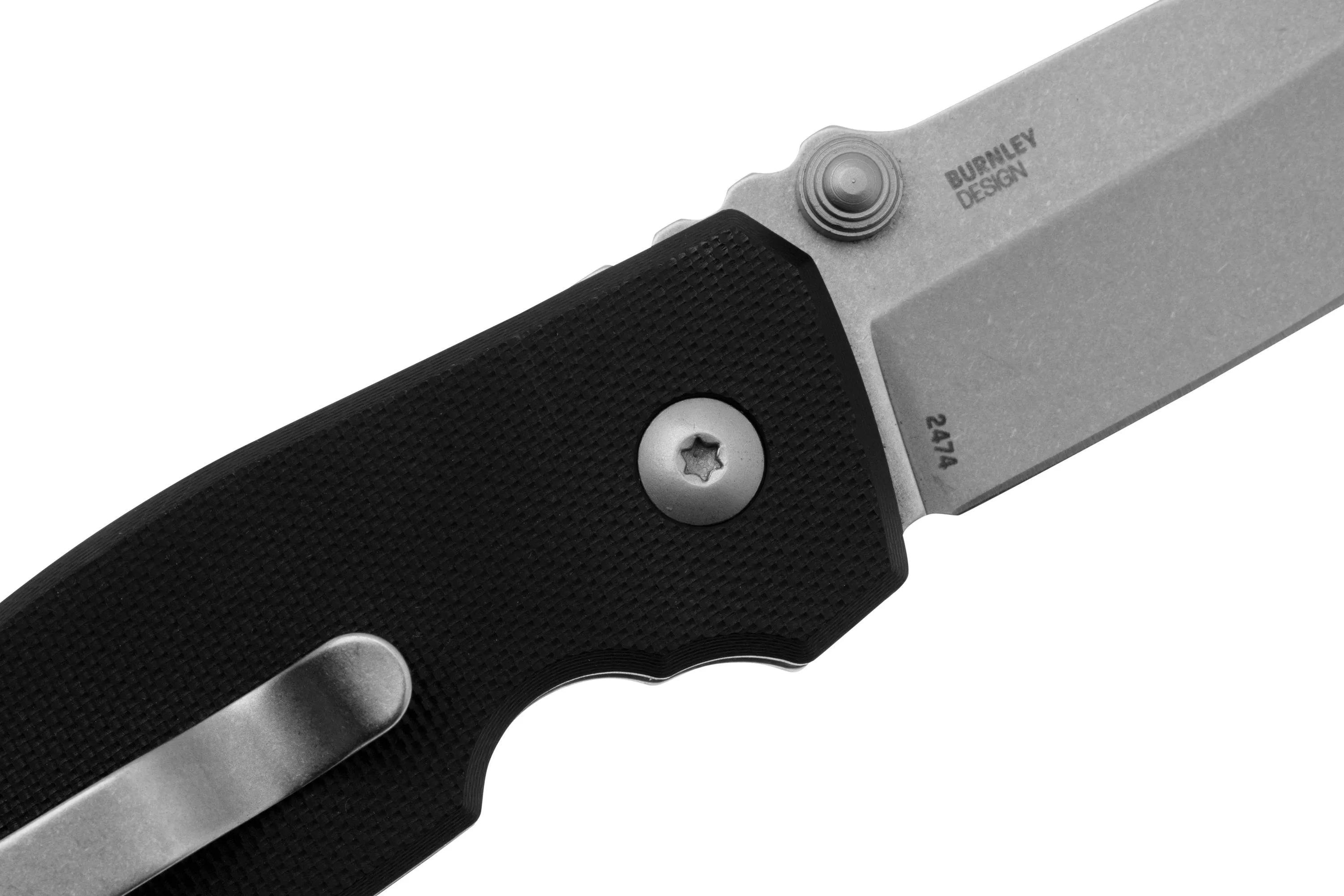 CRKT Squid Button Lock 2474 Stonewashed D2, Black G10, navaja, Lucas Burnley design