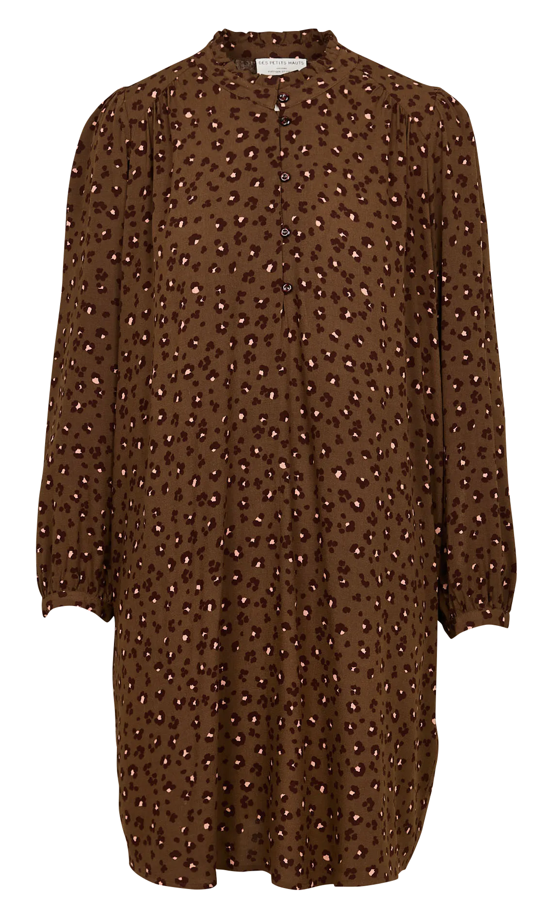 DES PETITS HAUTS SOLENE  ROBE COURTE COL ROND IMPRIMéE EN CAQUI
