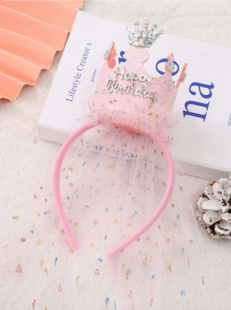 Diadema de Corona Rosa con Tul para Niñas