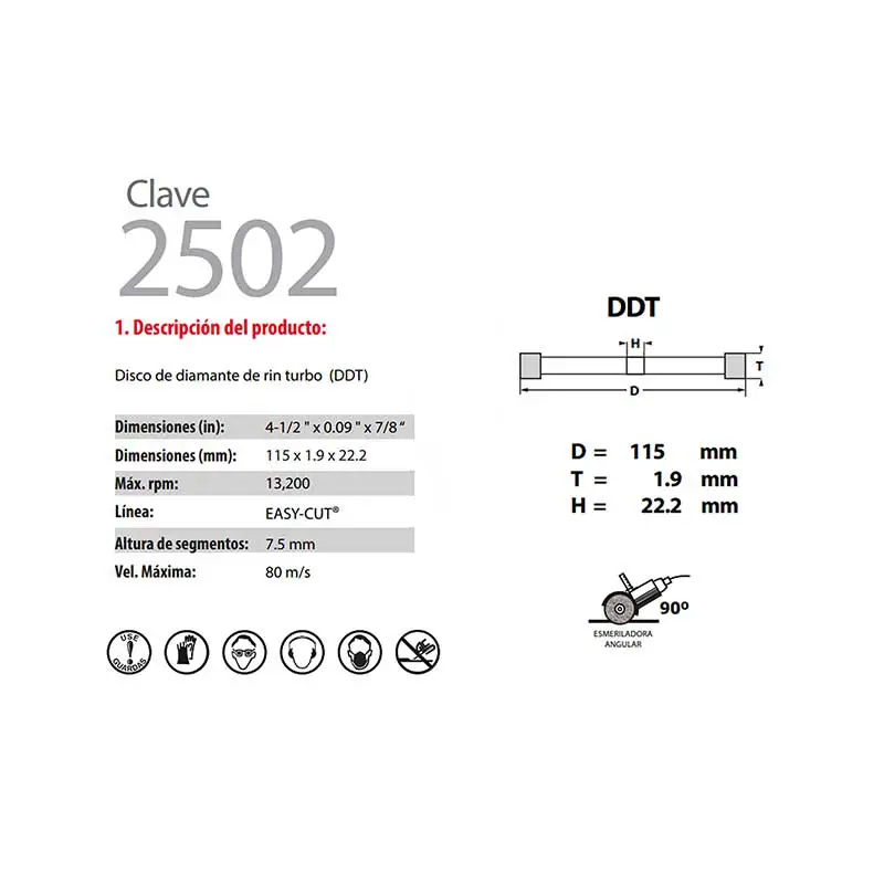 DISCO DE CORTE DIAMANTE AUSTRODIAM 2502 41/2 PULG