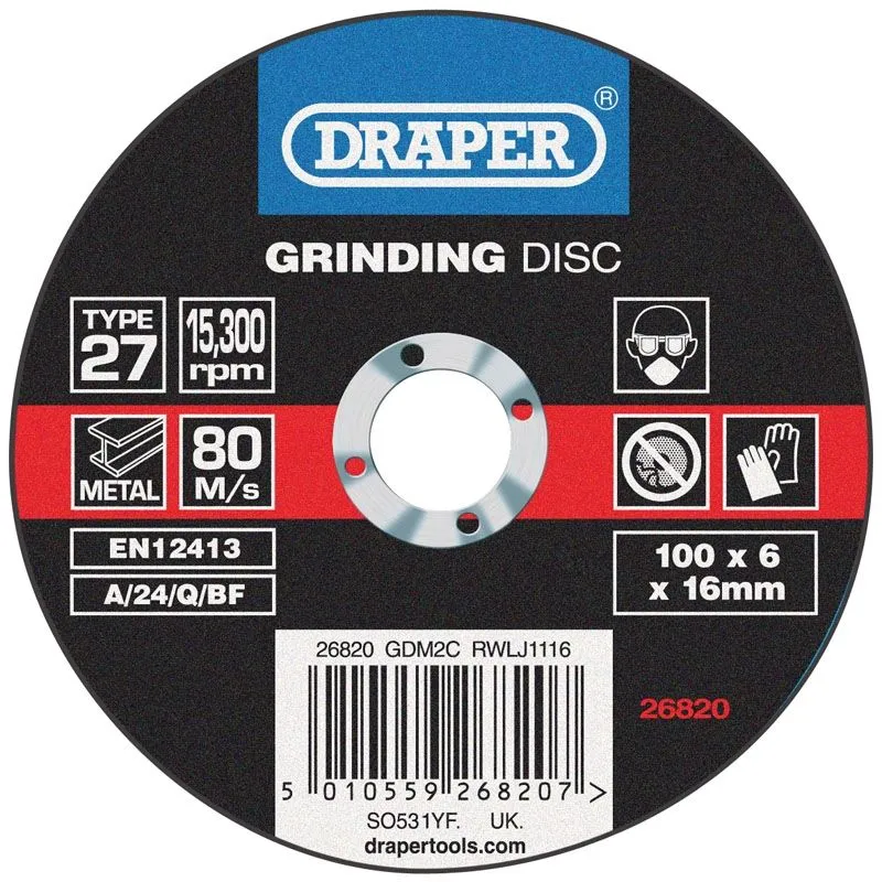 DISCO DE DESBASTE PARA METAL  Ø100 X 6 X 16 MM. (CENTRO HUNDIDO)