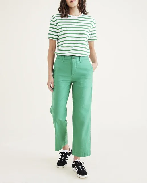 Dockers Pantalón chino de mujer con cintura alta pierna ancha y largo hasta el tobillo Tejido ligero de algodón y lino