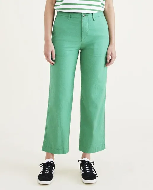 Dockers Pantalón chino de mujer con cintura alta pierna ancha y largo hasta el tobillo Tejido ligero de algodón y lino