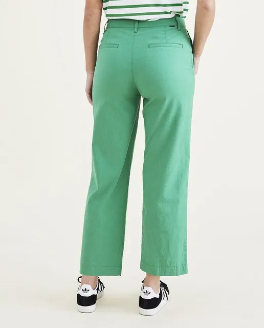 Dockers Pantalón chino de mujer con cintura alta pierna ancha y largo hasta el tobillo Tejido ligero de algodón y lino