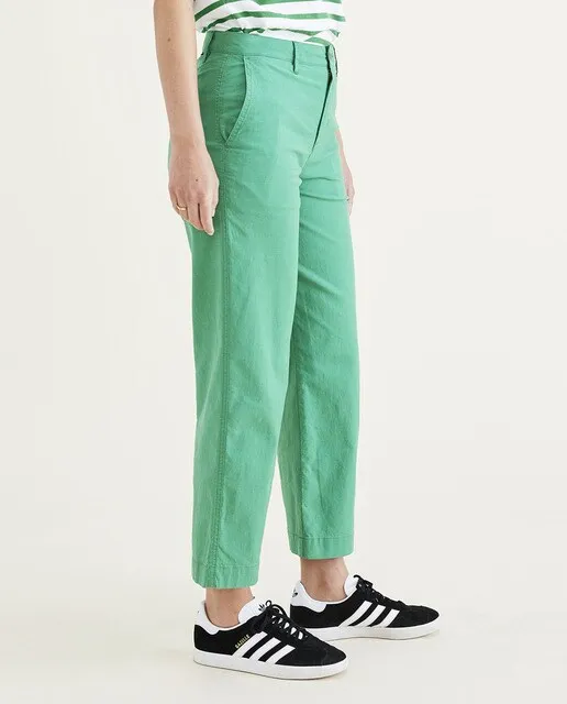 Dockers Pantalón chino de mujer con cintura alta pierna ancha y largo hasta el tobillo Tejido ligero de algodón y lino