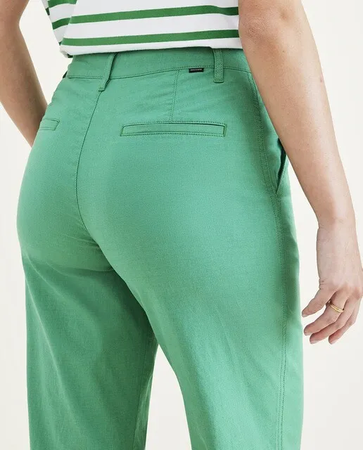 Dockers Pantalón chino de mujer con cintura alta pierna ancha y largo hasta el tobillo Tejido ligero de algodón y lino