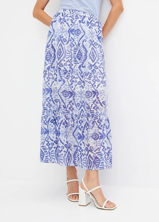 FALDA LARGA BLANCOAZUL CON ESTAMPADO GRáFICO