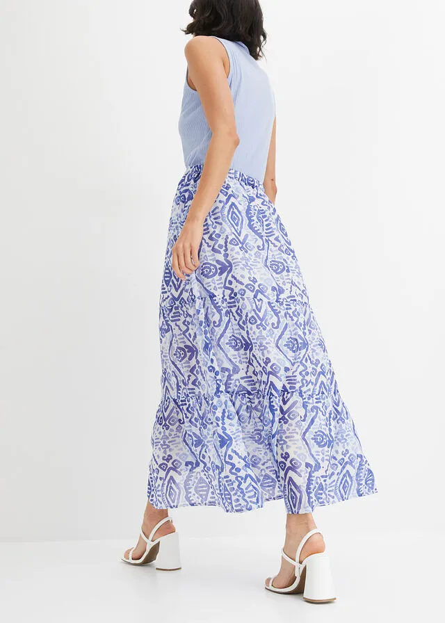 FALDA LARGA BLANCOAZUL CON ESTAMPADO GRáFICO