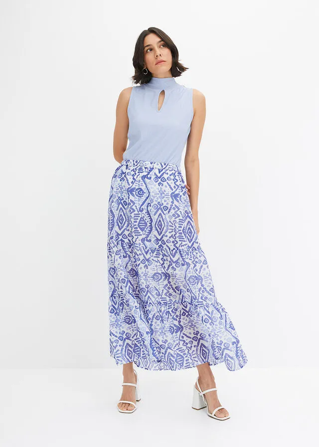 FALDA LARGA BLANCOAZUL CON ESTAMPADO GRáFICO