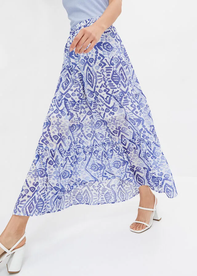 FALDA LARGA BLANCOAZUL CON ESTAMPADO GRáFICO