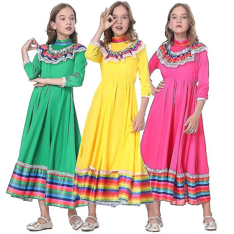 Falda tradicional mexicana de niña Falda grande Estilo étnico Vestido Traje de baile