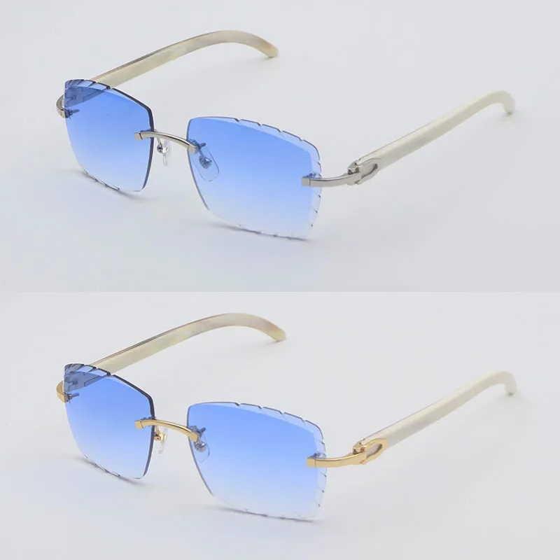 Gafas de sol sin montura de lujo para hombre Lentes de Sol Mujer mujer Diseñador Cuadrado grande Original Blanco Cuerno natural 