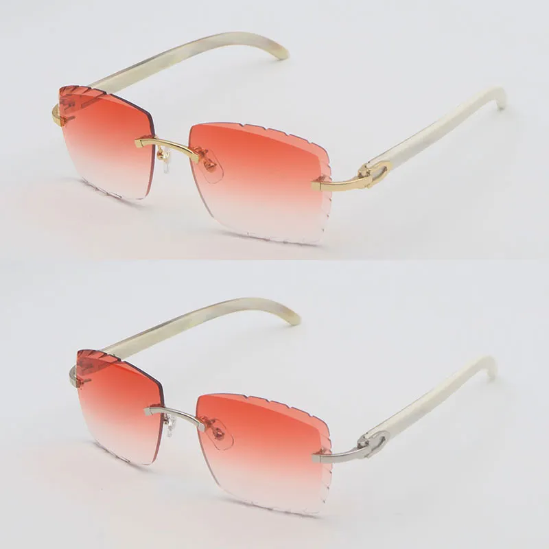 Gafas de sol sin montura de lujo para hombre Lentes de Sol Mujer mujer Diseñador Cuadrado grande Original Blanco Cuerno natural 