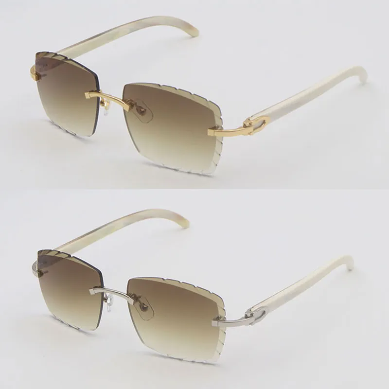 Gafas de sol sin montura de lujo para hombre Lentes de Sol Mujer mujer Diseñador Cuadrado grande Original Blanco Cuerno natural 