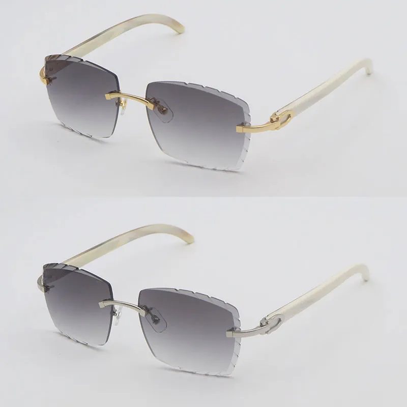 Gafas de sol sin montura de lujo para hombre Lentes de Sol Mujer mujer Diseñador Cuadrado grande Original Blanco Cuerno natural 