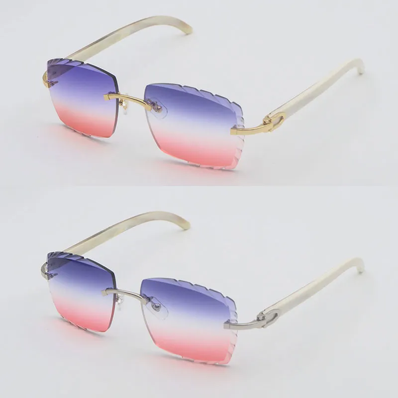 Gafas de sol sin montura de lujo para hombre Lentes de Sol Mujer mujer Diseñador Cuadrado grande Original Blanco Cuerno natural 
