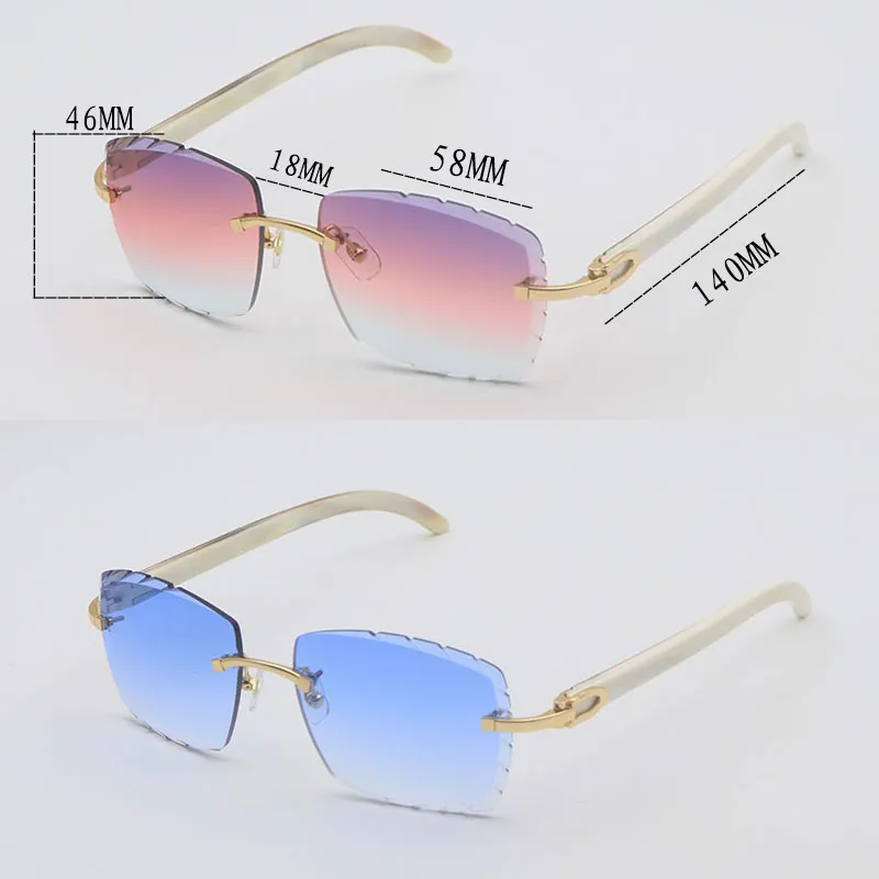 Gafas de sol sin montura de lujo para hombre Lentes de Sol Mujer mujer Diseñador Cuadrado grande Original Blanco Cuerno natural 