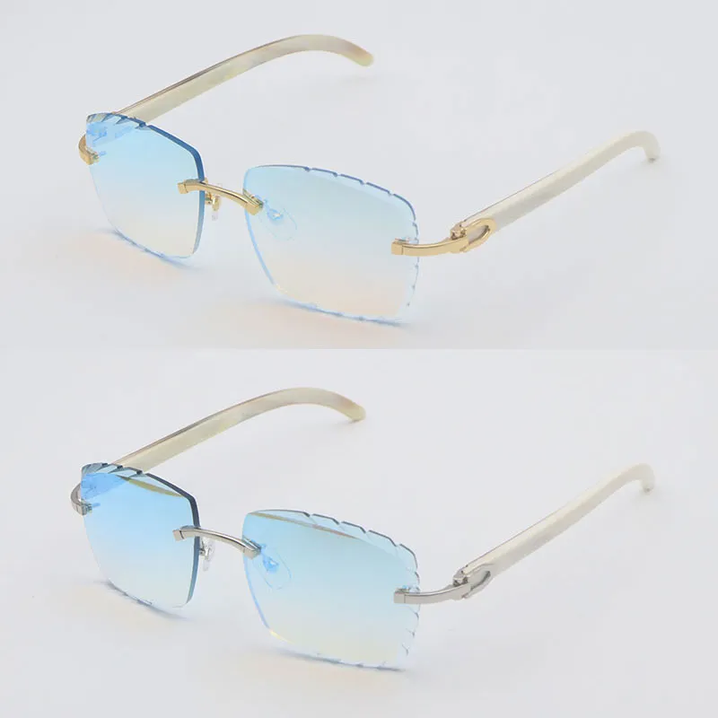 Gafas de sol sin montura de lujo para hombre Lentes de Sol Mujer mujer Diseñador Cuadrado grande Original Blanco Cuerno natural 