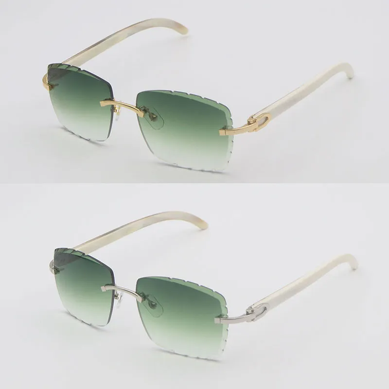 Gafas de sol sin montura de lujo para hombre Lentes de Sol Mujer mujer Diseñador Cuadrado grande Original Blanco Cuerno natural 