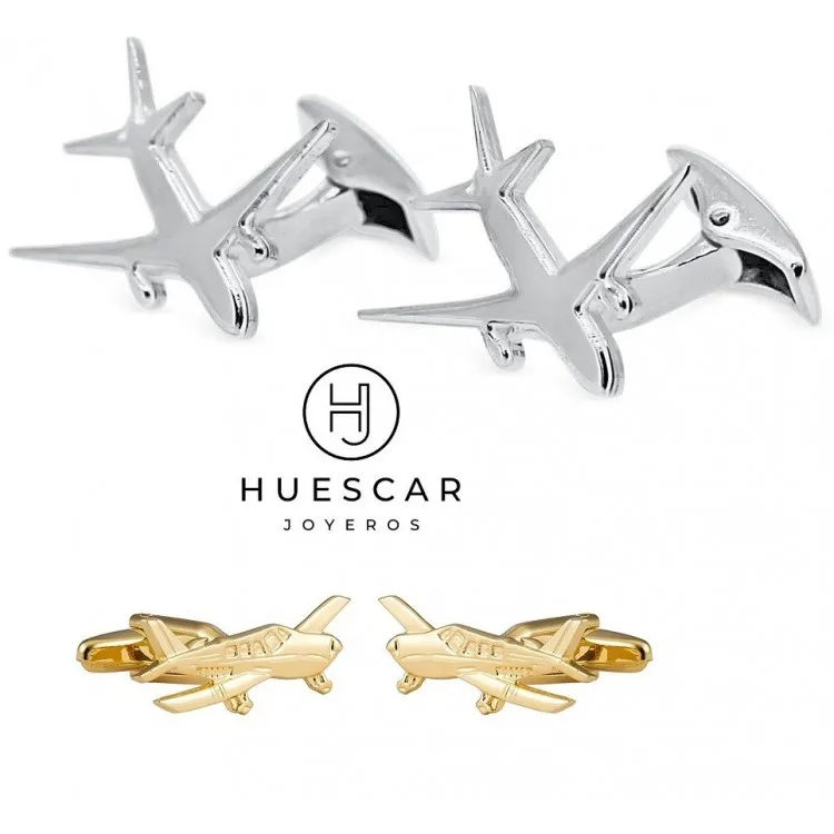Gemelos Avión personalizado en plata de ley