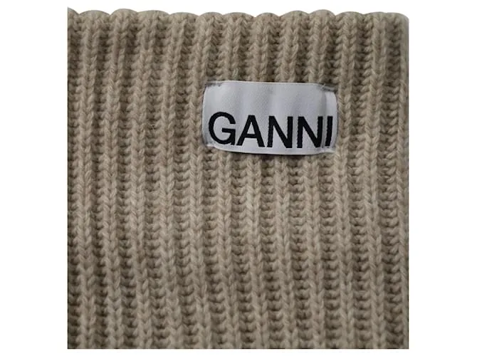 Gorro Ganni Rib Knit en lana reciclada beige 