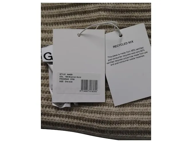 Gorro Ganni Rib Knit en lana reciclada beige 