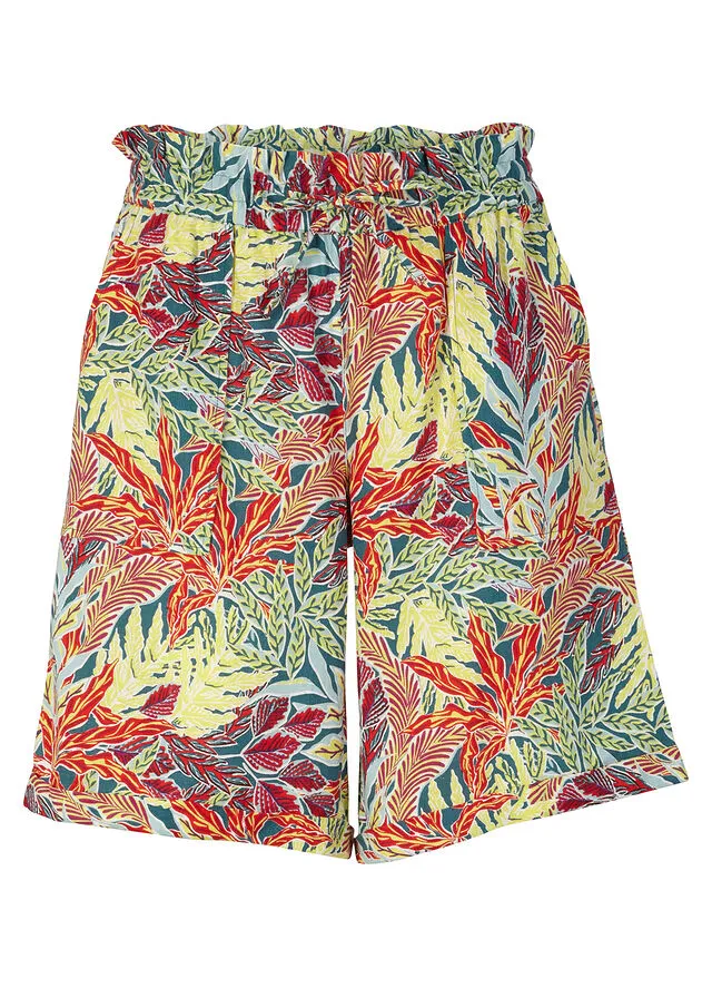Holgadas bermudas estampadas con lino Azul petróleo estampado