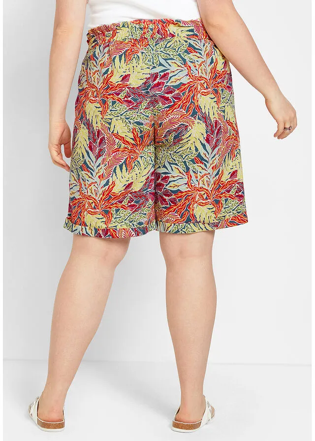 Holgadas bermudas estampadas con lino Azul petróleo estampado