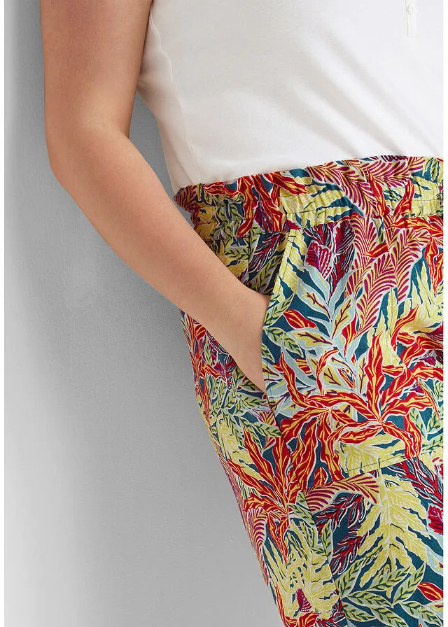 Holgadas bermudas estampadas con lino Azul petróleo estampado