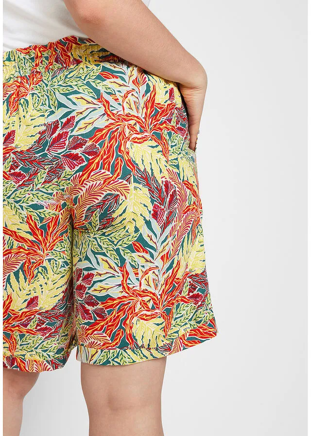 Holgadas bermudas estampadas con lino Azul petróleo estampado