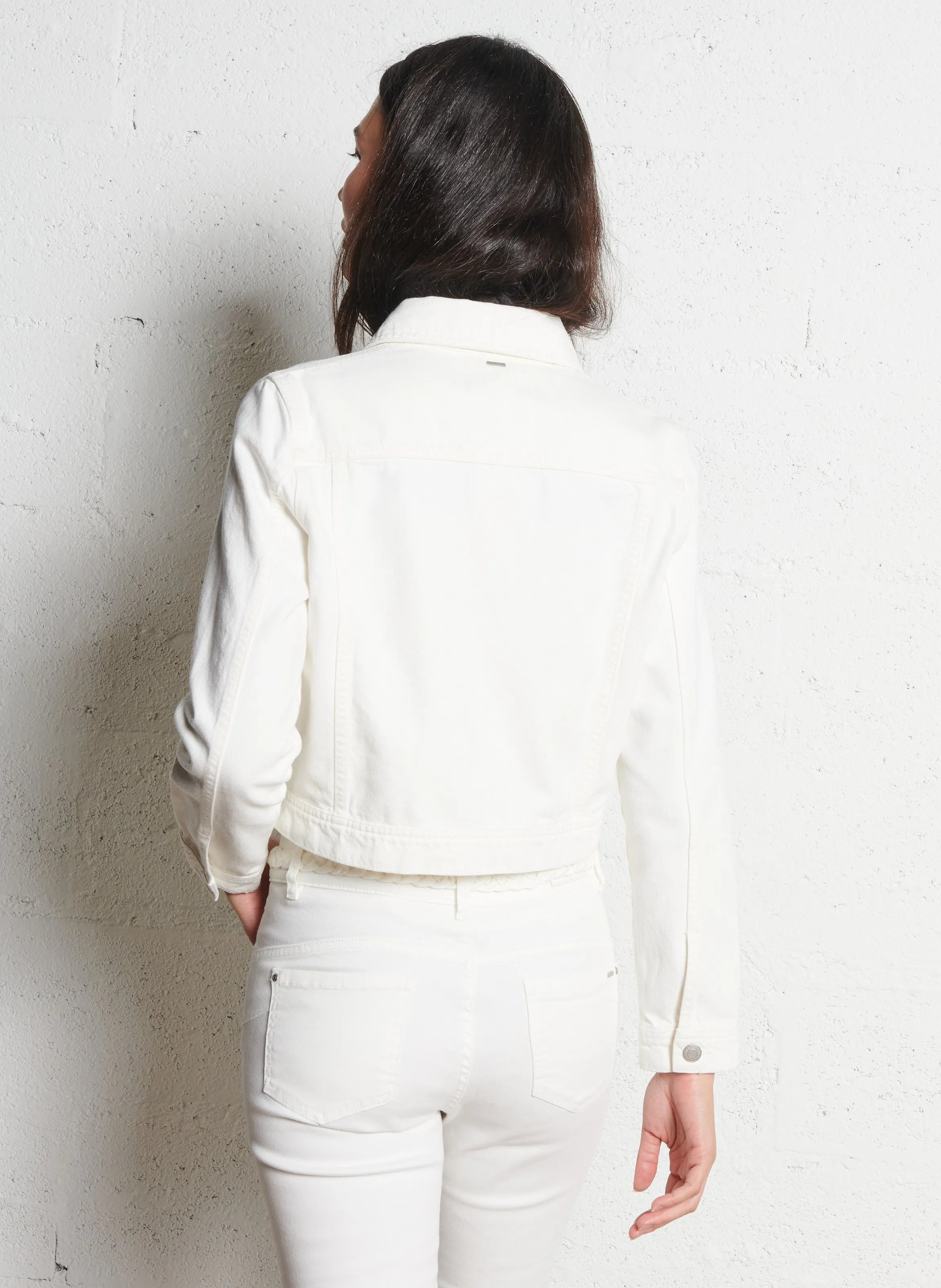 IKKS Chaqueta de mezclilla recta de algodón. en blanco