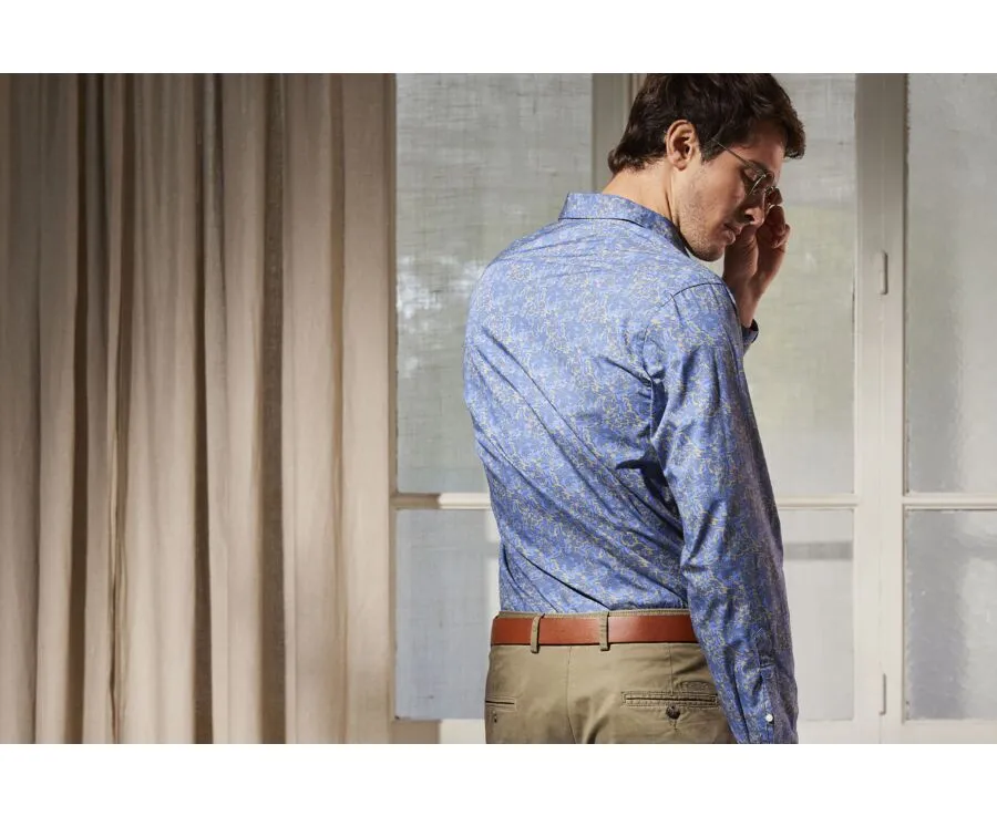 INDIGO BLUE SHIRT WITH TROPICAL KHAKI PRINT  GALLIBERT
