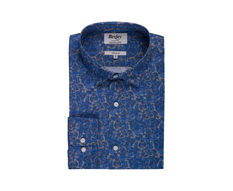 INDIGO BLUE SHIRT WITH TROPICAL KHAKI PRINT  GALLIBERT