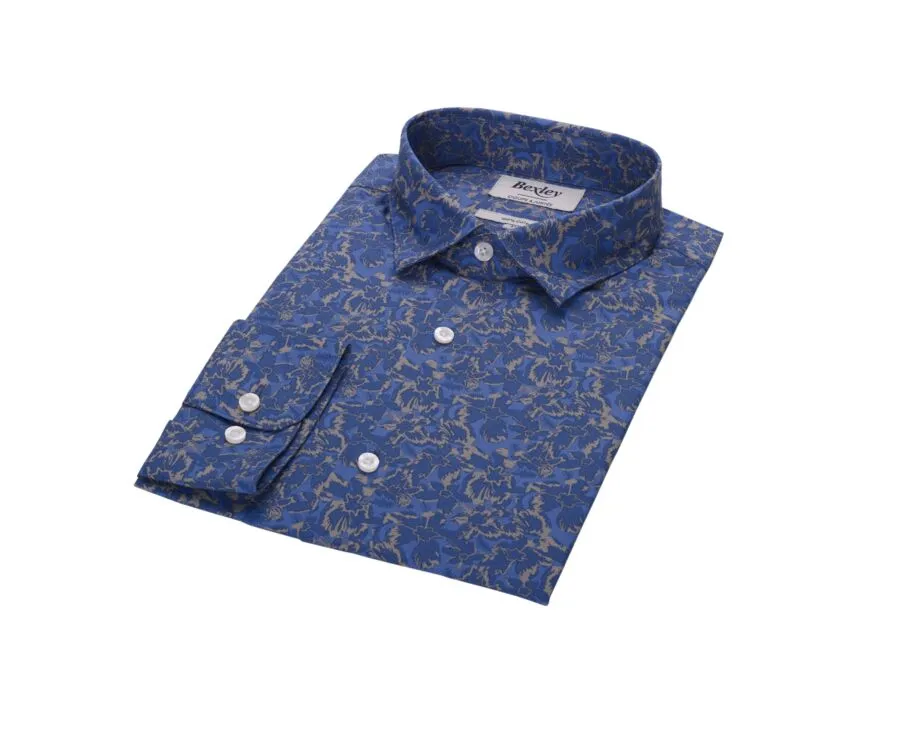 INDIGO BLUE SHIRT WITH TROPICAL KHAKI PRINT  GALLIBERT