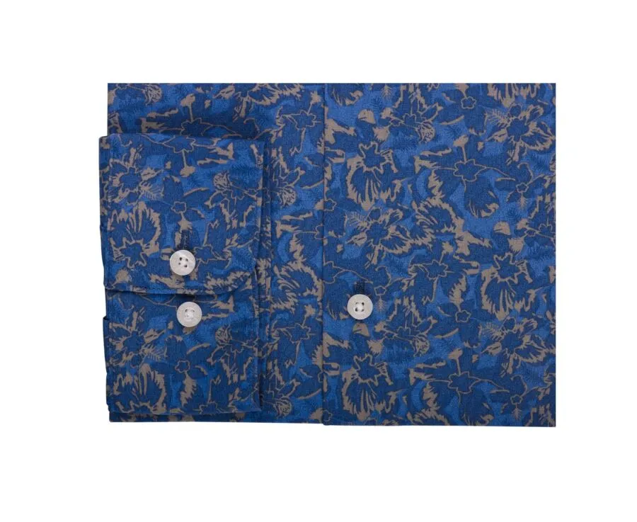 INDIGO BLUE SHIRT WITH TROPICAL KHAKI PRINT  GALLIBERT