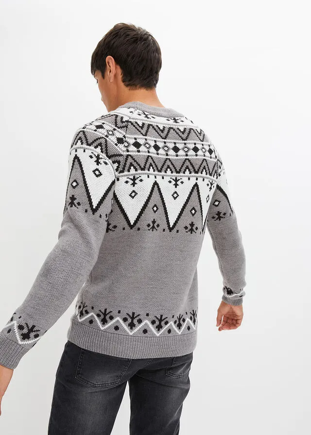 Jersey de estilo noruego Gris jaspeado con patrón nórdico